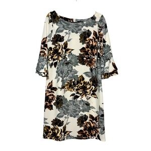 ILE New York Vintage Floral Shift Dress Women's 10 Brown Gray Retro Chic Cottage